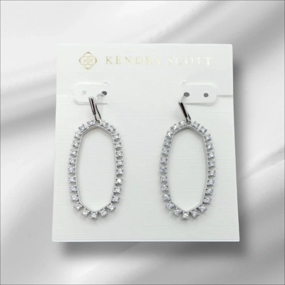 Kendra Scott Elle Open Frame Earring in Silver‎ Clear Cz. NEW